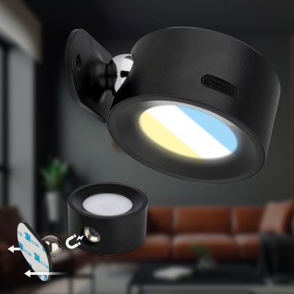 Briloner 3896015 - TARI LED sienas lampa ar regulējamu spilgtumu, uzlādējama, 1,6 W / 5 V, 1500 mAh, melna