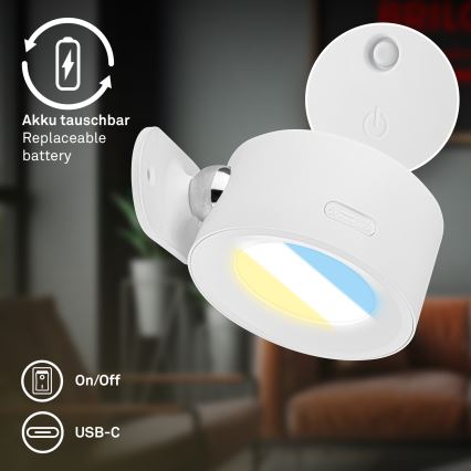 Briloner 3896016 - TARI uzlādējams sienas LED gaismeklis ar regulējamu spilgtumu LED/1,6W/5V 1500 mAh balts