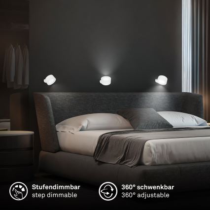 Briloner 3896016 - TARI uzlādējams sienas LED gaismeklis ar regulējamu spilgtumu LED/1,6W/5V 1500 mAh balts