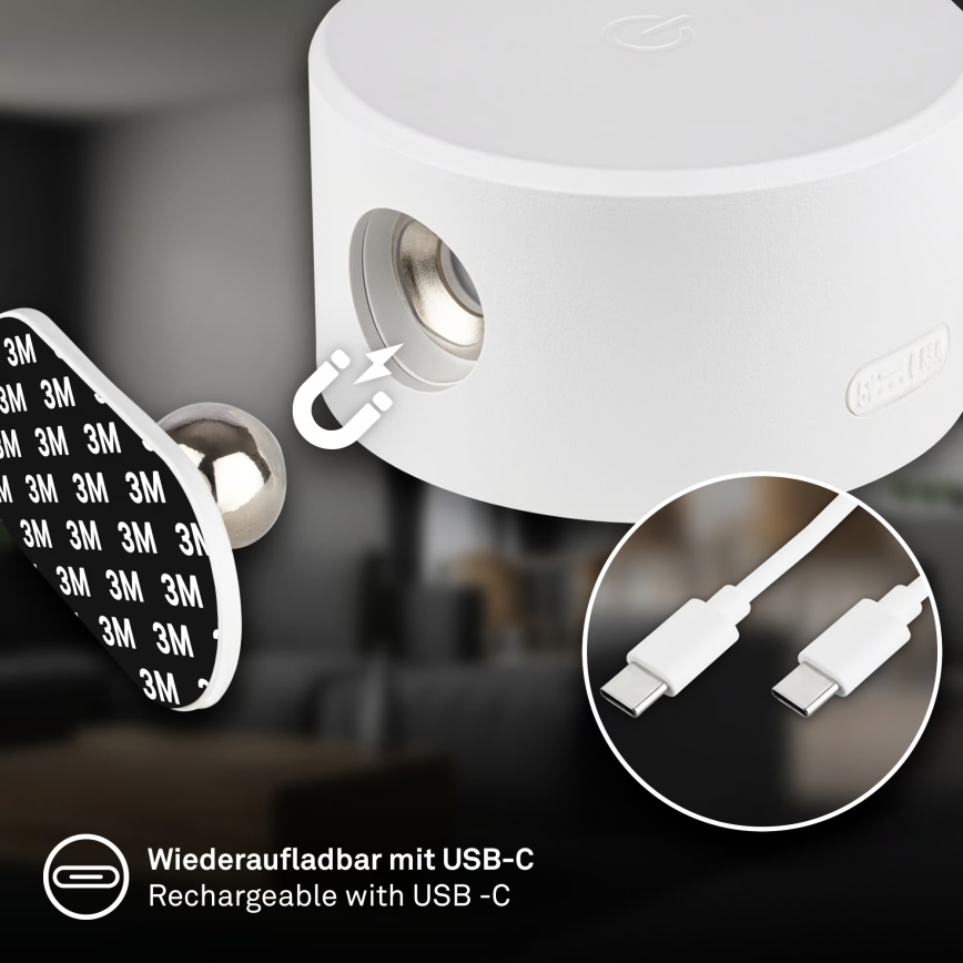 Briloner 3896016 - Regulējams uzlādējams LED sienas gaismeklis TARI LED/1,6W/5V 1500 mAh balts