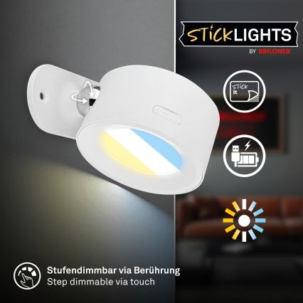 Briloner 3896016 - Regulējams uzlādējams LED sienas gaismeklis TARI LED/1,6W/5V 1500 mAh balts
