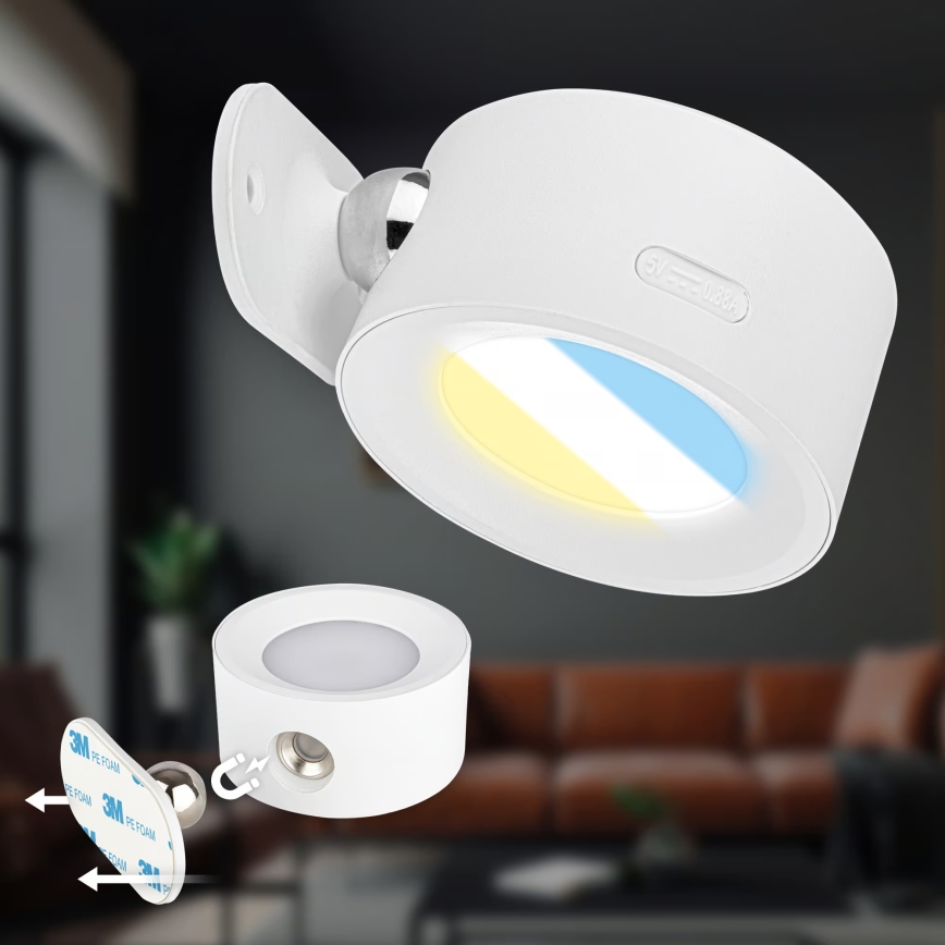 Briloner 3896016 - Regulējams uzlādējams LED sienas gaismeklis TARI LED/1,6W/5V 1500 mAh balts
