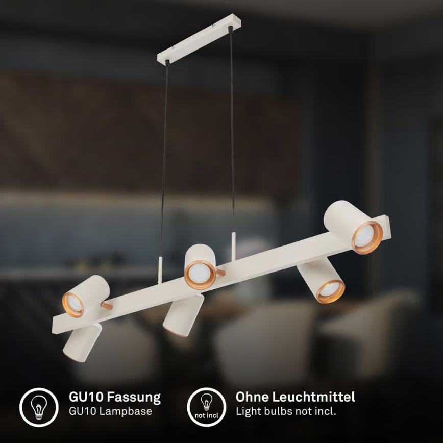 Briloner 4058064 - piekaramā lustra ERA uz troses, 6x GU10/10W/230V, krēmkrāsaina