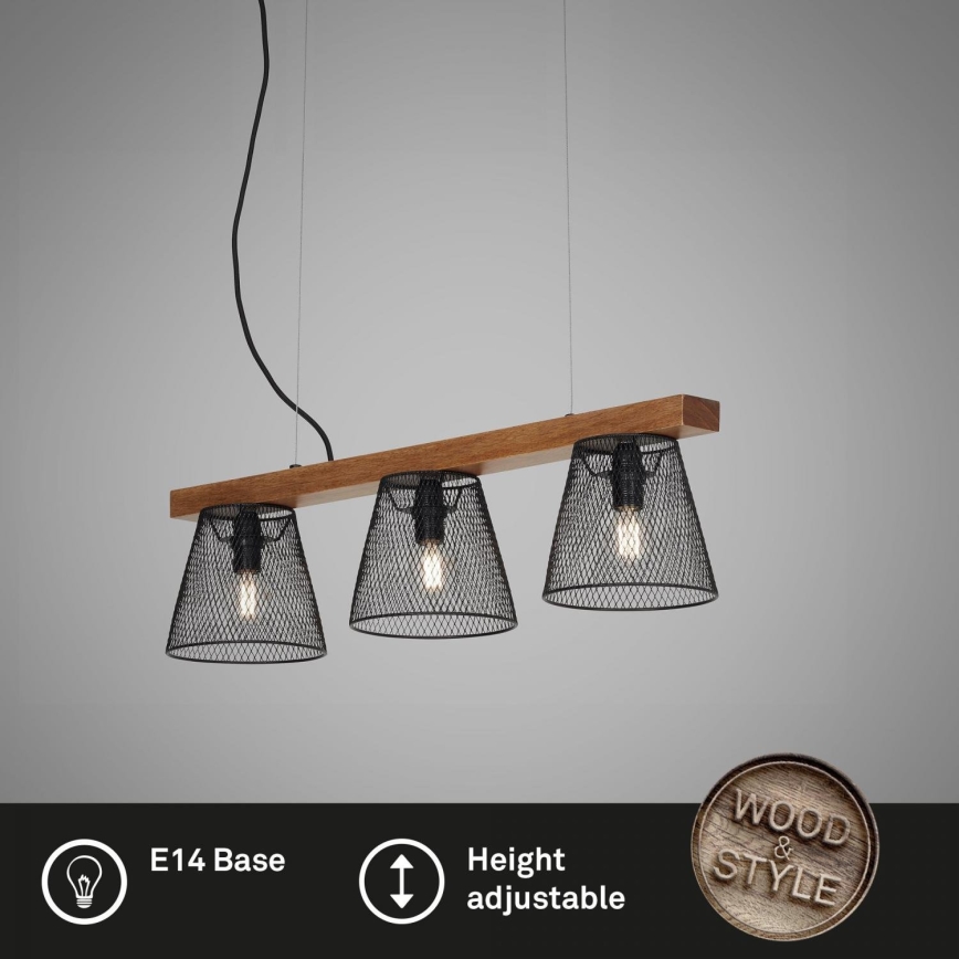 Briloner 4077-035 - Lustra ar auklu WOOD & STYLE 3xE14/25W/230V gumijkoks