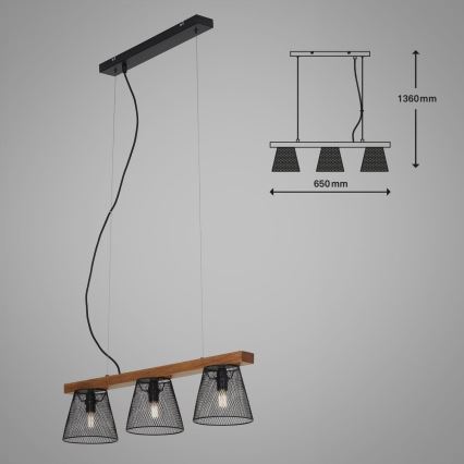 Briloner 4077-035 - Lustra ar auklu WOOD & STYLE 3xE14/25W/230V gumijkoks