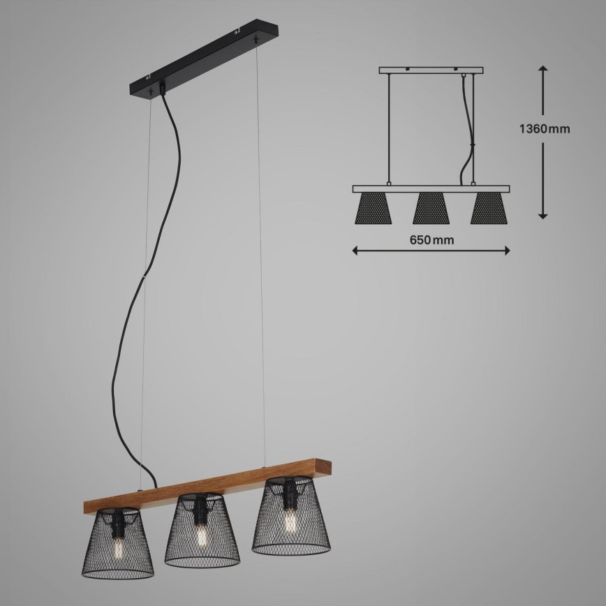 Briloner 4077-035 - Lustra ar auklu WOOD & STYLE 3xE14/25W/230V gumijkoks