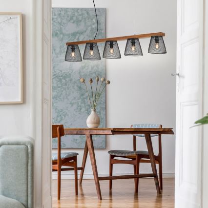 Briloner 4077-055 - Pakaramā lampa uz kabeļa WOOD & STYLE 5xE14/25W/230V, kaučuka koks