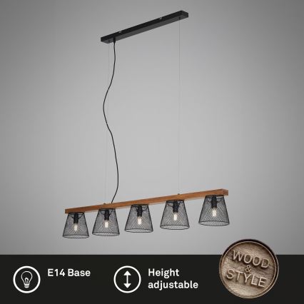 Briloner 4077-055 - Pakaramā lampa uz kabeļa WOOD & STYLE 5xE14/25W/230V, kaučuka koks
