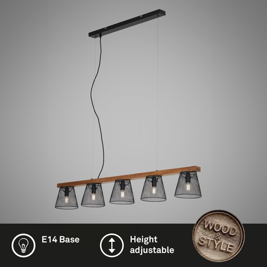 Briloner 4077-055 - Pakaramā lampa uz kabeļa WOOD & STYLE 5xE14/25W/230V, kaučuka koks