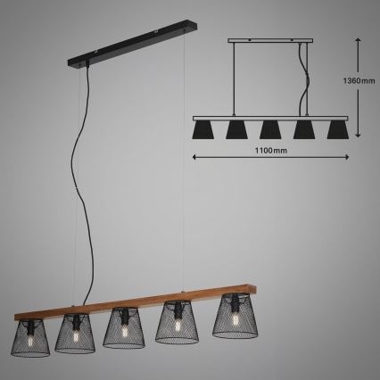 Briloner 4077-055 - Pakaramā lampa uz kabeļa WOOD & STYLE 5xE14/25W/230V, kaučuka koks