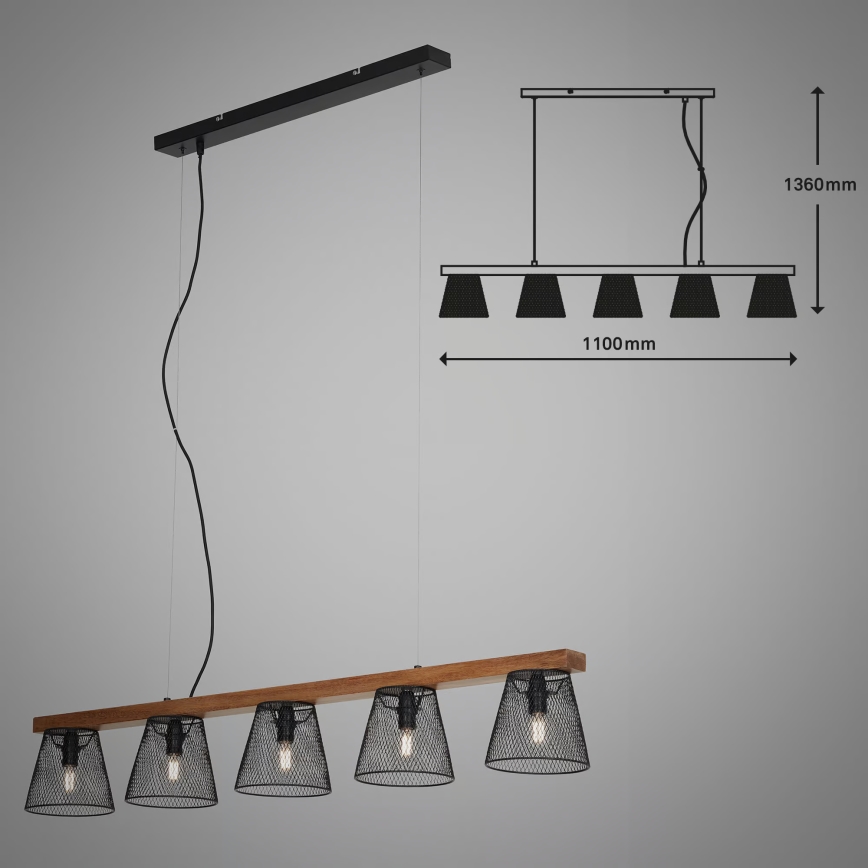 Briloner 4077-055 - Pakaramā lampa uz kabeļa WOOD & STYLE 5xE14/25W/230V, kaučuka koks
