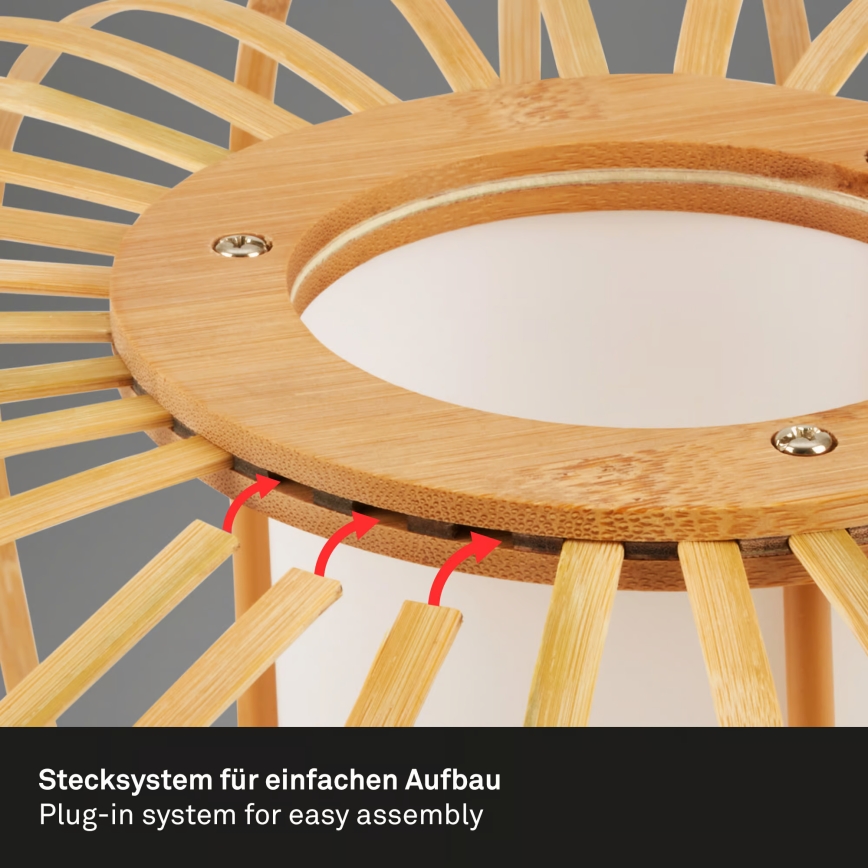 Briloner 4759031 - Pakaramā lustra uz troses 3xE27/10W/230V melna/bambuss