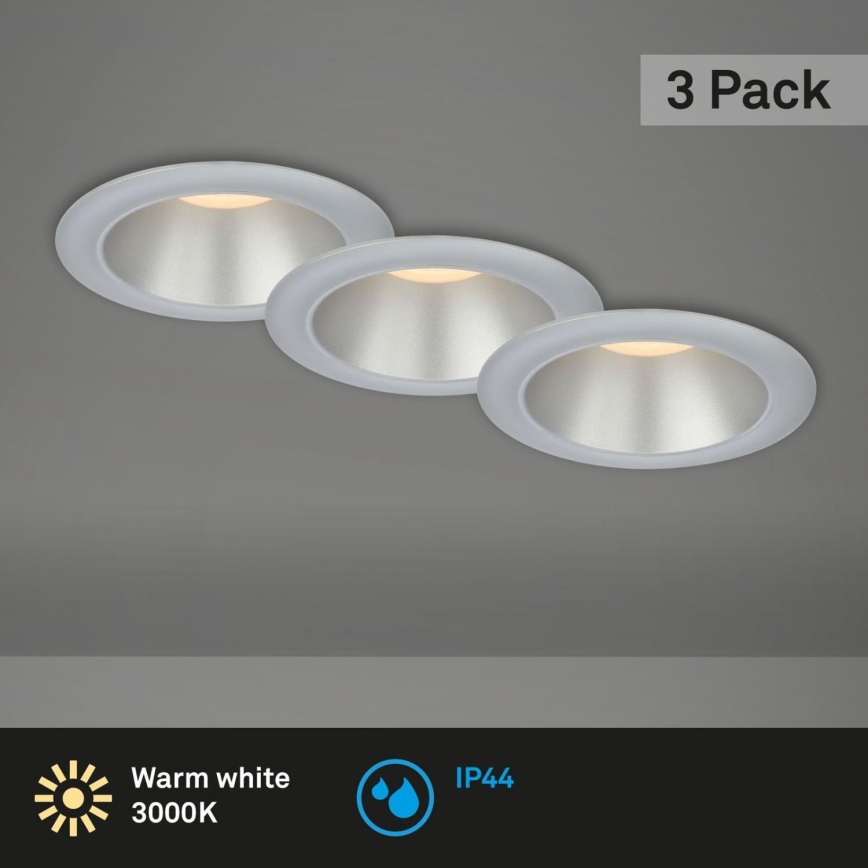 Briloner 7041-034 - KOMPLEKTS 3x LED Iegremdējama vannas istabas lampa LED/4,9W/230V IP44 sudraba