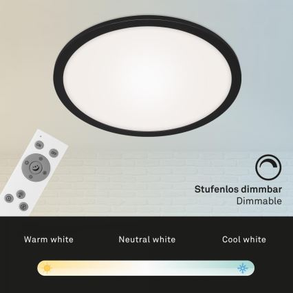 Briloner 7168-015 - LED Aptumšojama griestu lampa PIATTO LED/22W/230V 3000-6500K d. 40 cm melna + tālvadības pults