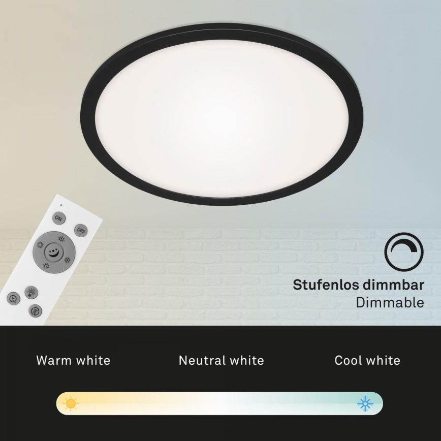 Briloner 7168-015 - LED Aptumšojama griestu lampa PIATTO LED/22W/230V 3000-6500K d. 40 cm melna + tālvadības pults