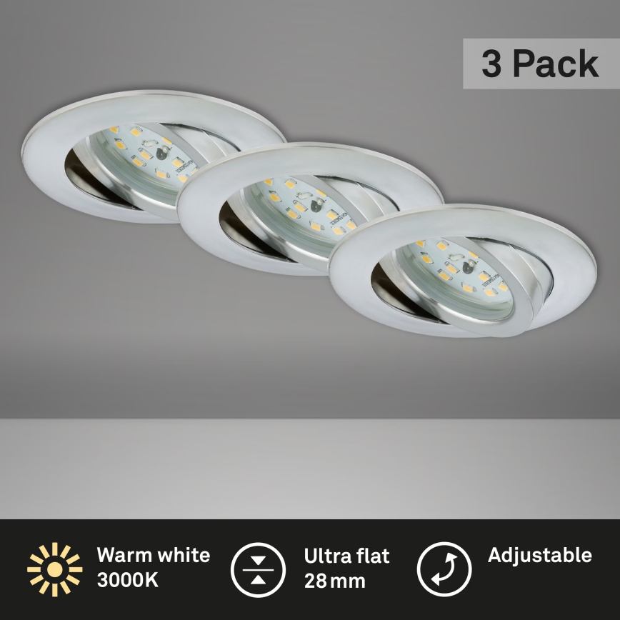 Briloner 7209-039 - komplekts 3x LED vannas istabas iebūvējamie griestu gaismekļi ATTACH LED/5W/230V IP23, matēts hroms