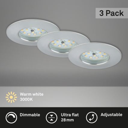 Briloner 7231-039 - komplekts 3x LED ar regulējamu spilgtumu iebūvējamie griestu gaismekļi vannas istabai LED/5,5W/230V IP44, matēts hroms