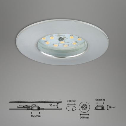 Briloner 7231-039 - komplekts 3x LED ar regulējamu spilgtumu iebūvējamie griestu gaismekļi vannas istabai LED/5,5W/230V IP44, matēts hroms