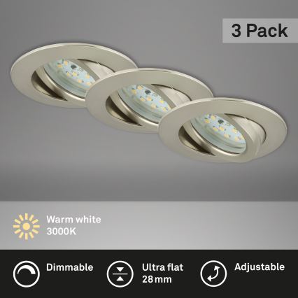 Briloner 7232-032 - Komplekts: 3 iebūvējami vannas istabas LED griestu gaismekļi ar regulējamu spilgtumu ATTACH LED/5,5W/230V IP23