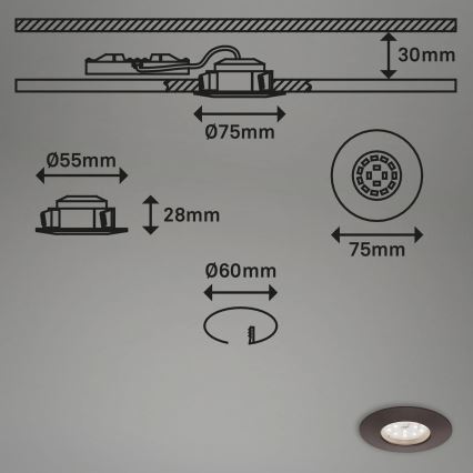 Briloner 7295-031 - KOMPLEKTS 3x LED Aptumšojama iegremdējama vannas istabas lampa ATTACH LED/6,5W/230V IP44