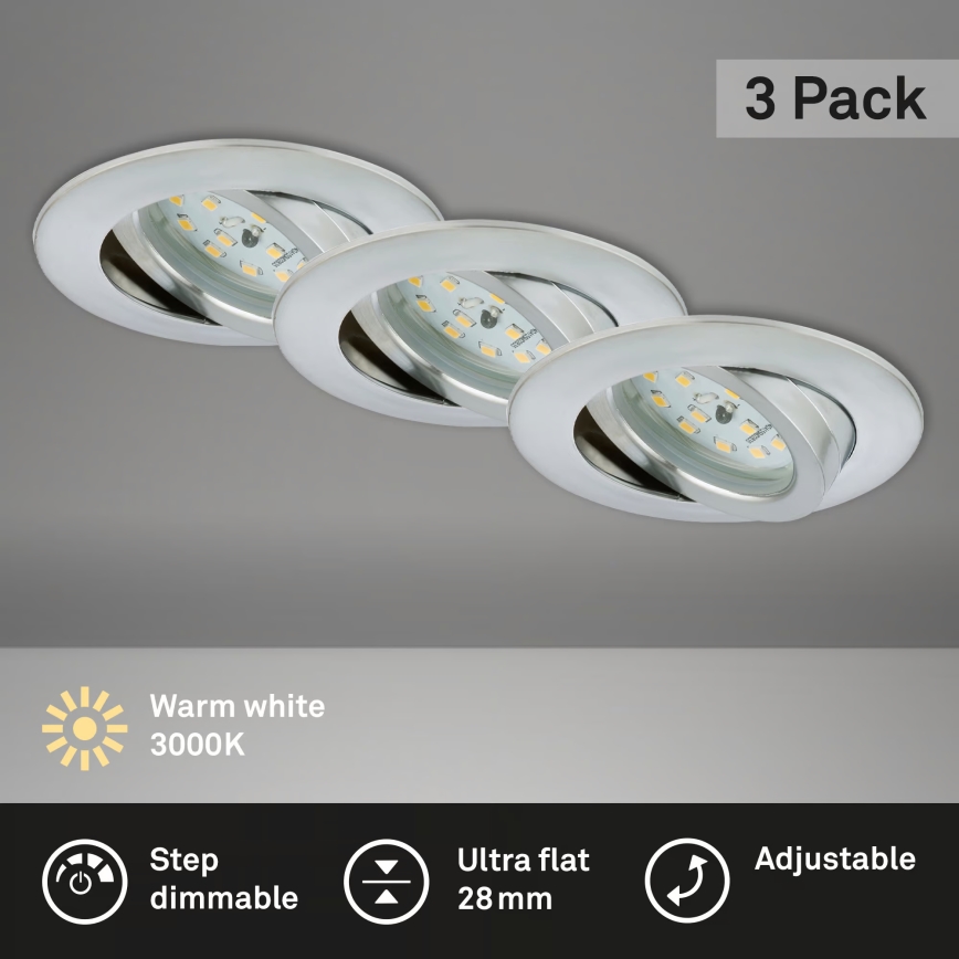 Briloner 7296-039 - KOMPLEKTS 3x LED ar regulējamu spilgtumu vannas istabas iebūvējamie griestu gaismekļi 1xLED/6,5W/230V 3000K IP23 matēts hroms
