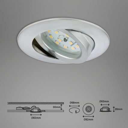 Briloner 7296-039 - Komplekts 3x LED vannas istabas iebūvējamie griestu gaismekļi ar regulējamu spilgtumu LED/6,5W/230V 3000K IP23 matēts hroms