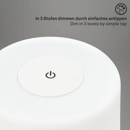 Briloner 7420016 - LED Aptumšojama uzlādējams skārienvadāma āra galda lampa LED/4W/5V IP44 3000K balta