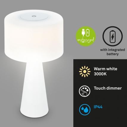 Briloner 7420016 - LED Aptumšojama uzlādējams skārienvadāma āra galda lampa LED/4W/5V IP44 3000K balta