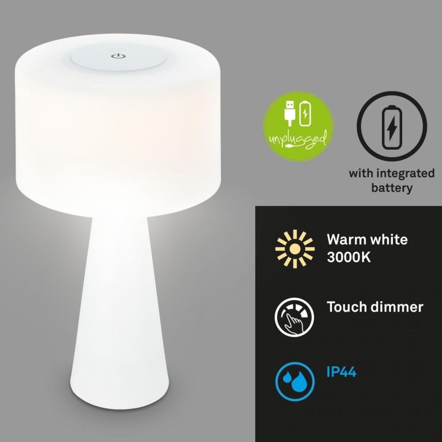 Briloner 7420016 - LED Aptumšojama uzlādējams skārienvadāma āra galda lampa LED/4W/5V IP44 3000K balta