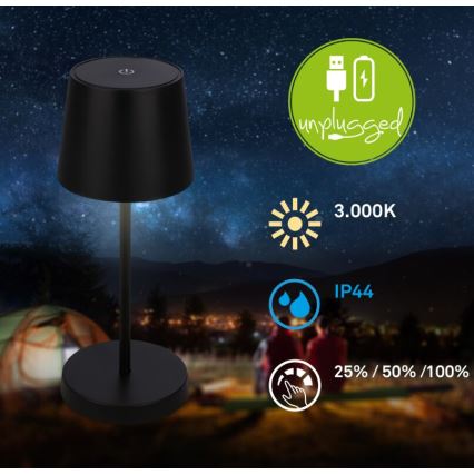 Briloner 7423015 - LED Aptumšojama uzlādējams āra galda lampa LED/2,6W/5V IP44 melna
