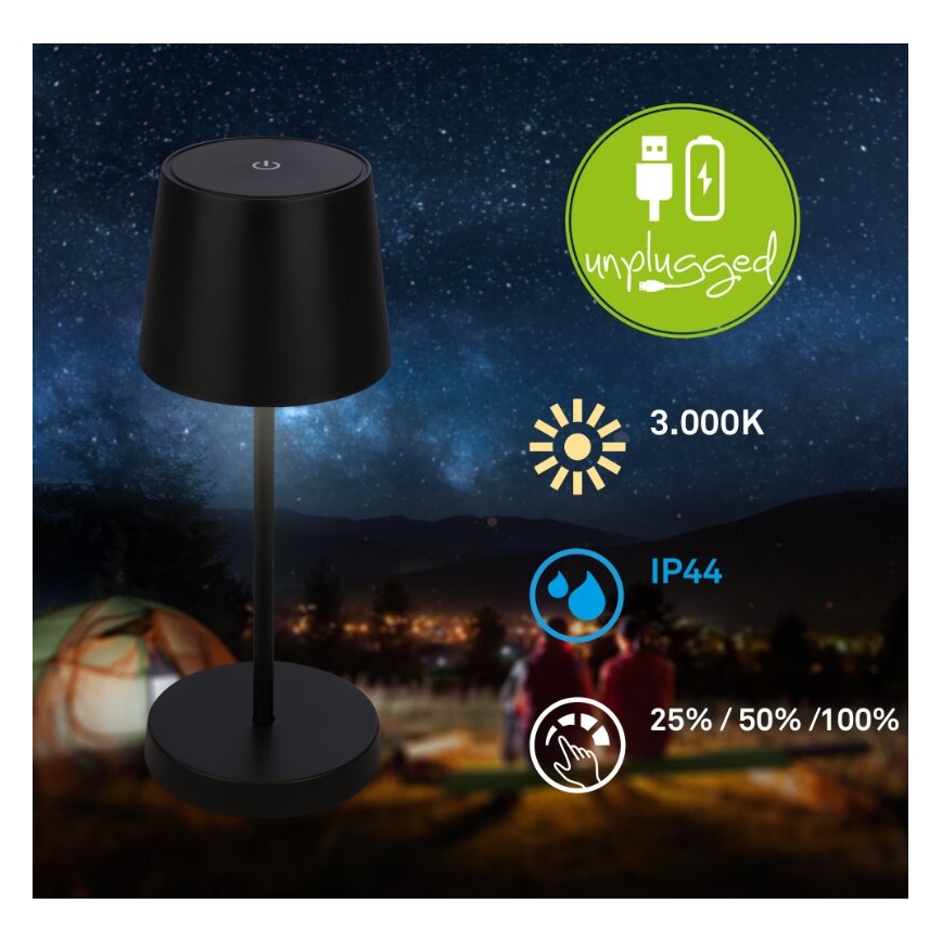 Briloner 7423015 - LED Aptumšojama uzlādējams āra galda lampa LED/2,6W/5V IP44 melna