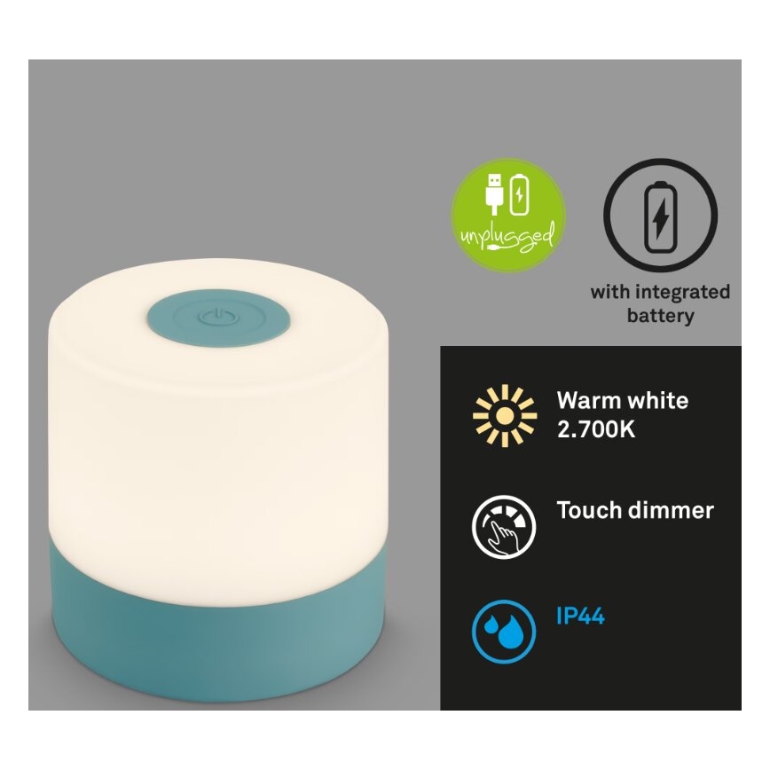 Briloner 7461010 - LED Aptumšojama uzlādējams āra galda lampa LED/2W/5V IP44 zila