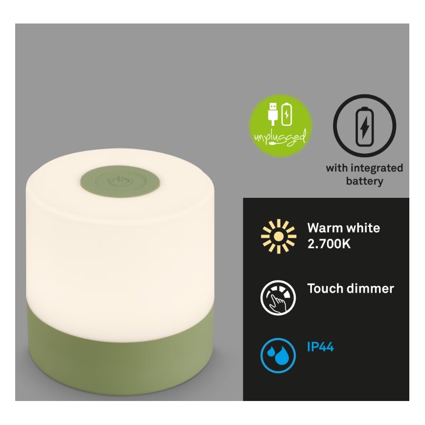Briloner 7461019 - LED Aptumšojama uzlādējams āra galda lampa LED/2W/5V IP44 zaļa