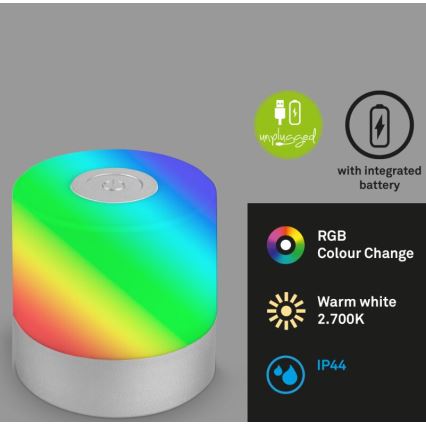 Briloner 7462014 - LED RGB Uzlādējama āra galda lampa LED/1,5W/5V IP44 matēts hroms