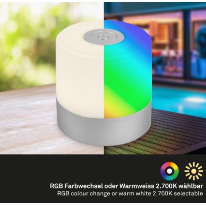 Briloner 7462014 - LED RGB Uzlādējama āra galda lampa LED/1,5W/5V IP44 matēts hroms