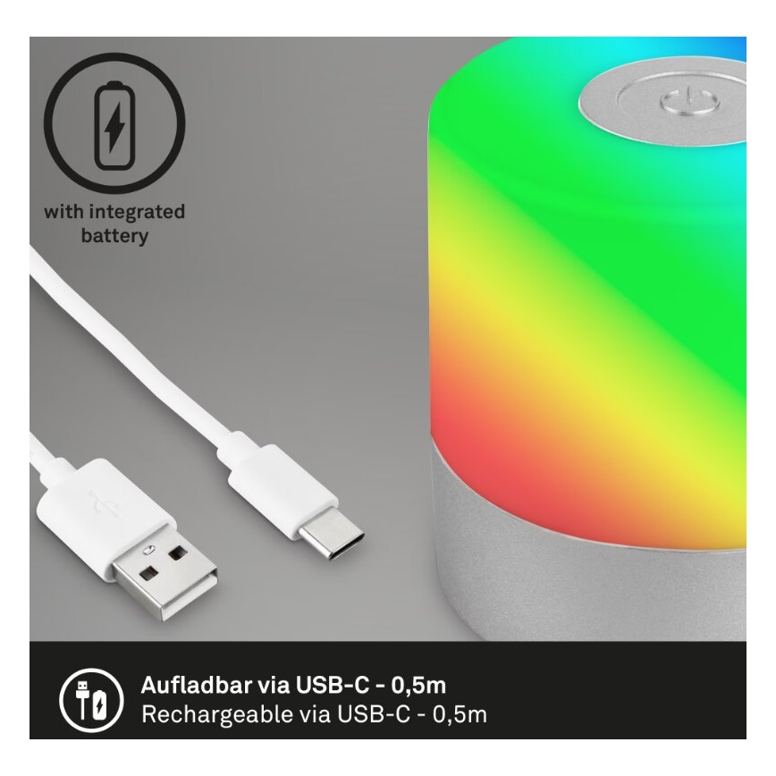 Briloner 7462014 - LED RGB Uzlādējama āra galda lampa LED/1,5W/5V IP44 matēts hroms
