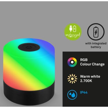Briloner 7462015 - LED RGB Uzlādējama āra galda lampa LED/1,5W/5V IP44 melna