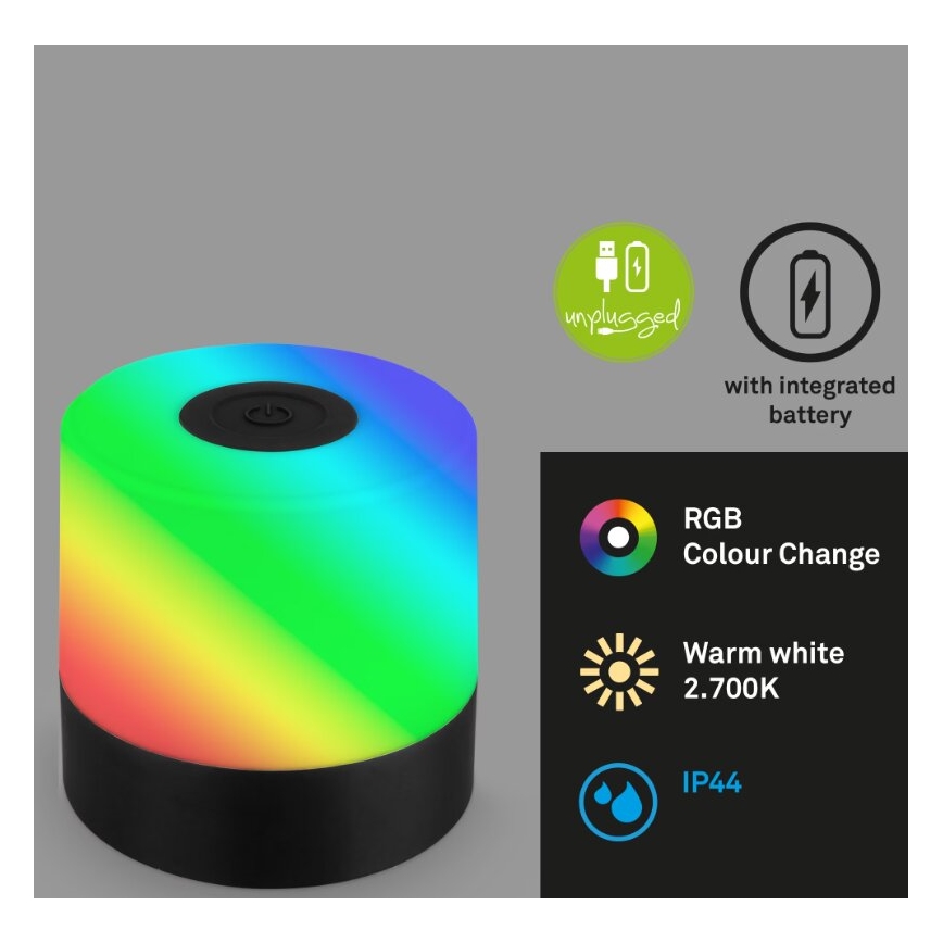 Briloner 7462015 - LED RGB Uzlādējama āra galda lampa LED/1,5W/5V IP44 melna