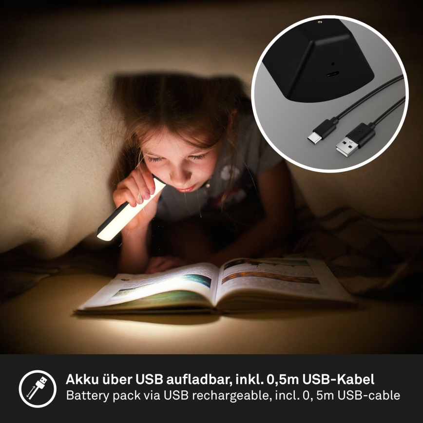 Briloner 7474-015 - LED Aptumšojama skārienvadāma uzlādējama āra galda lampa 2in1 LED/7W/5V 2200 mAh USB 3000K IP44 melna