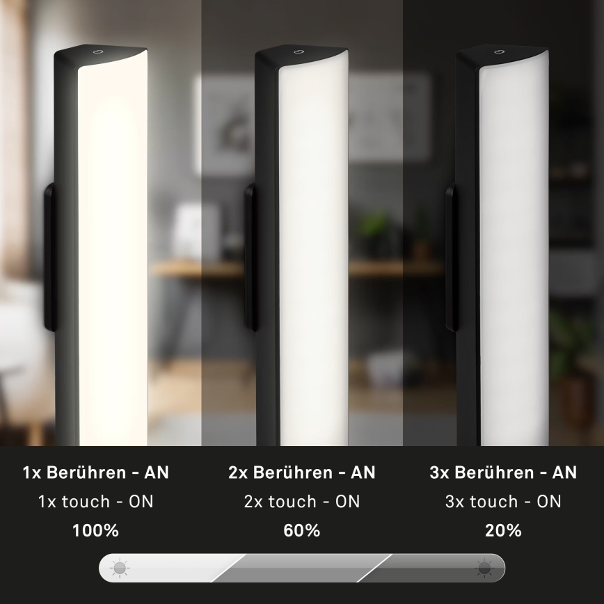 Briloner 7474-015 - LED Aptumšojama skārienvadāma uzlādējama āra galda lampa 2in1 LED/7W/5V 2200 mAh USB 3000K IP44 melna