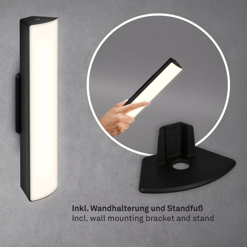 Briloner 7474-015 - LED Aptumšojama skārienvadāma uzlādējama āra galda lampa 2in1 LED/7W/5V 2200 mAh USB 3000K IP44 melna