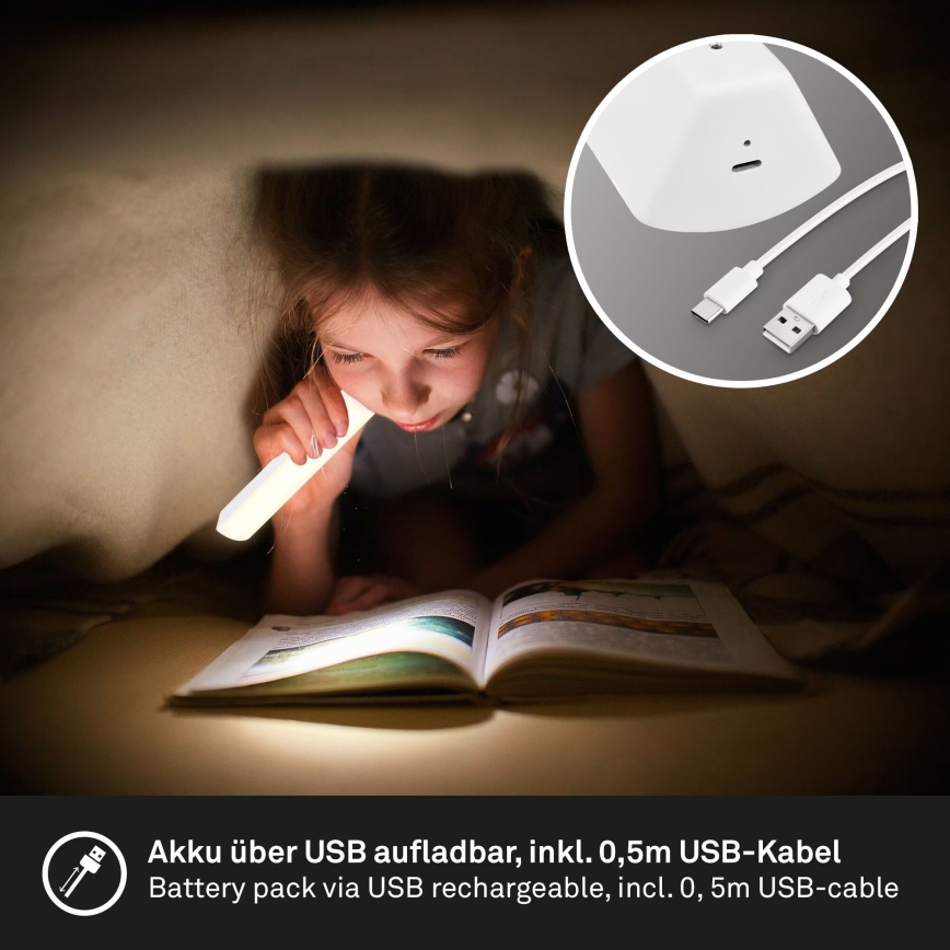Briloner 7474-016 - LED Aptumšojama skārienvadāma uzlādējama āra galda lampa 2in1 LED/7W/5V 2200 mAh USB 3000K IP44 balta