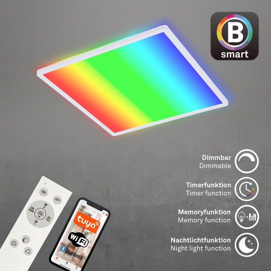 Briloner 7491-016 - RGBW LED regulējama vieda griestu lampa/22W/230V 4000K 42x42 cm Wi-Fi Tuya + tālvadības pults