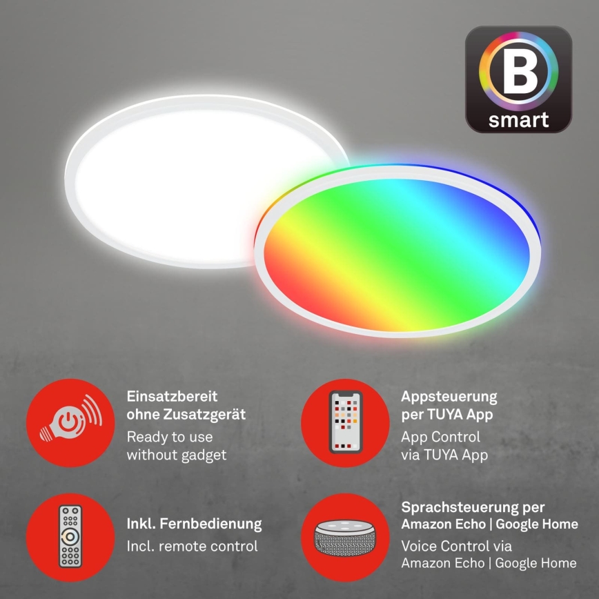Briloner 7494016 - LED RGBW ar regulējamu spilgtumu viedais griestu gaismeklis LED/22W/230V 4000K Ø 42 cm Wi‑Fi Tuya + tālvadības pults
