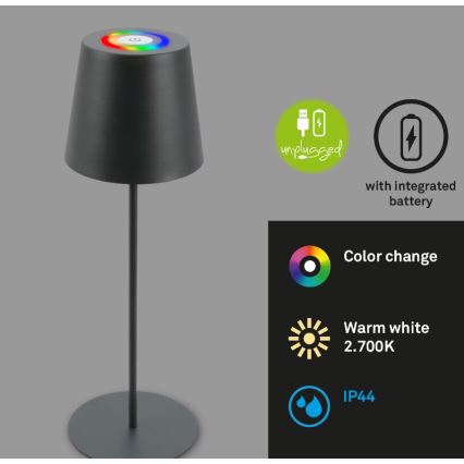 Briloner 7507015 - LED RGB Aptumšojama uzlādējama āra galda lampa 2in1 LED/2,5W/5V IP44 antracīta