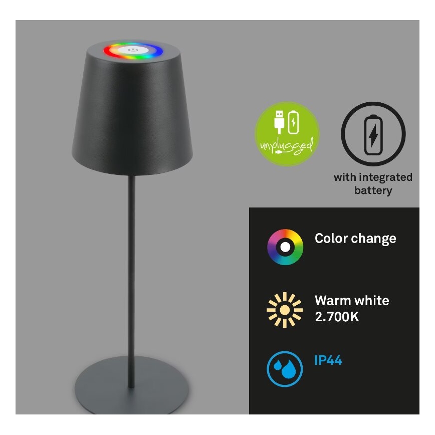 Briloner 7507015 - LED RGB Aptumšojama uzlādējama āra galda lampa 2in1 LED/2,5W/5V IP44 antracīta