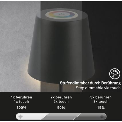 Briloner 7507015 - LED RGB Aptumšojama uzlādējama āra galda lampa 2in1 LED/2,5W/5V IP44 antracīta