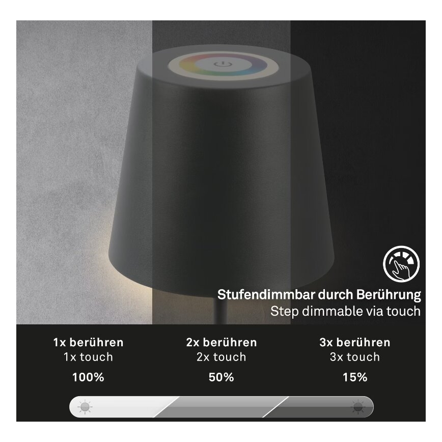 Briloner 7507015 - LED RGB Aptumšojama uzlādējama āra galda lampa 2in1 LED/2,5W/5V IP44 antracīta