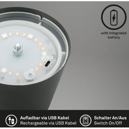 Briloner 7507015 - LED RGB Aptumšojama uzlādējama āra galda lampa 2in1 LED/2,5W/5V IP44 antracīta