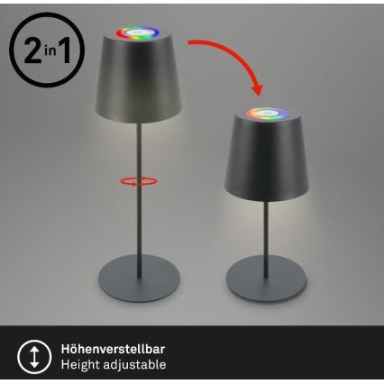 Briloner 7507015 - LED RGB Aptumšojama uzlādējama āra galda lampa 2in1 LED/2,5W/5V IP44 antracīta